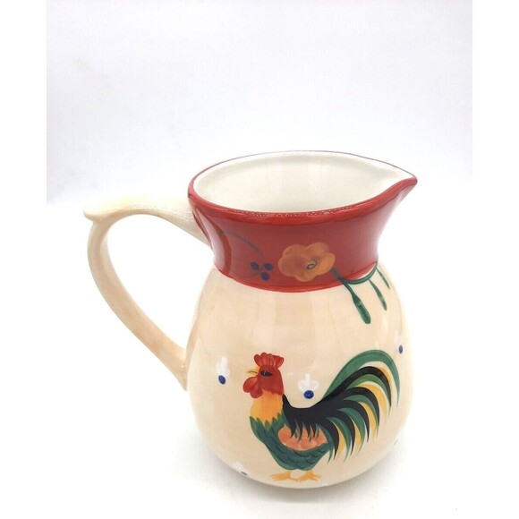 Vintage 222 FlFTH Ameraucana Discontinued Red Rooster Pitcher Vase - Picture 2 of 8